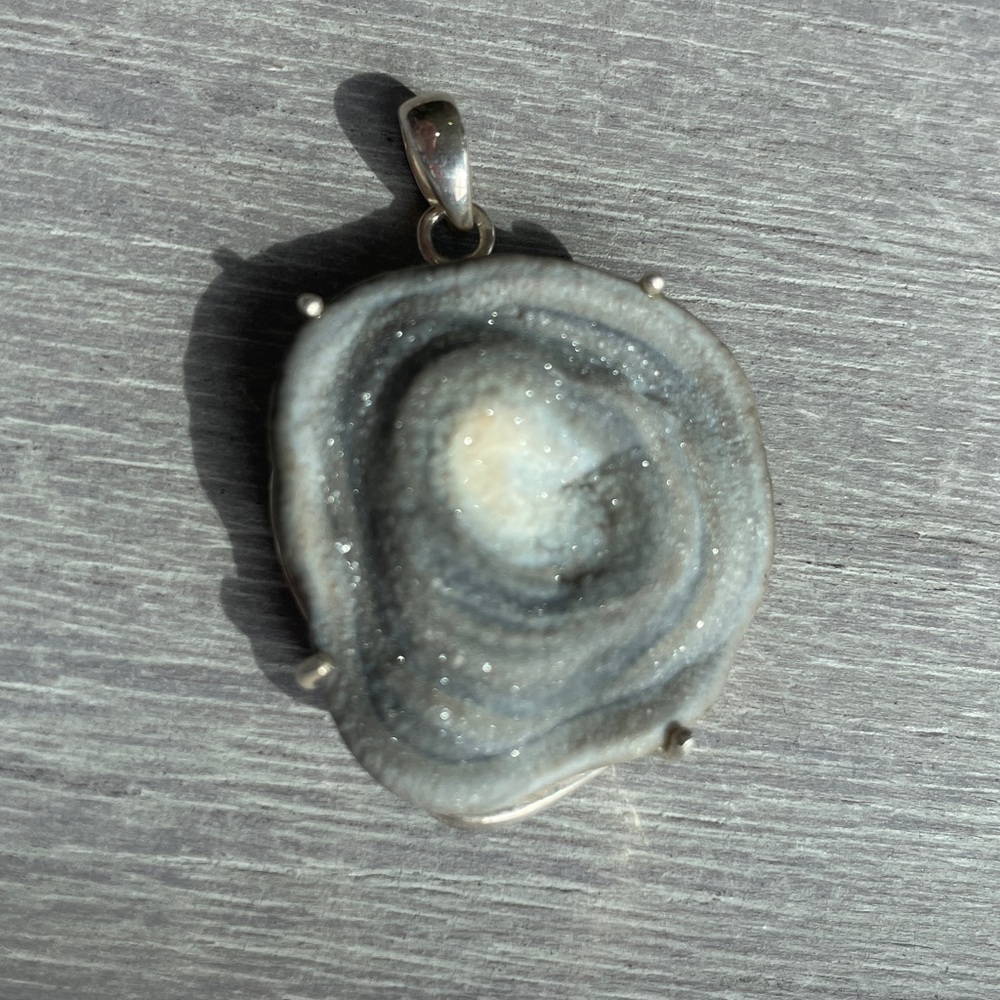 Sterling Silver Sparkling Chalcedony Rose Druzy Pendant - Picture 4 of 6